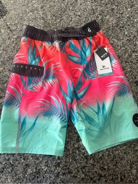 Rip Curl Boys Tropical Fade Swim Shorts - Coral & Teal brand new size 6